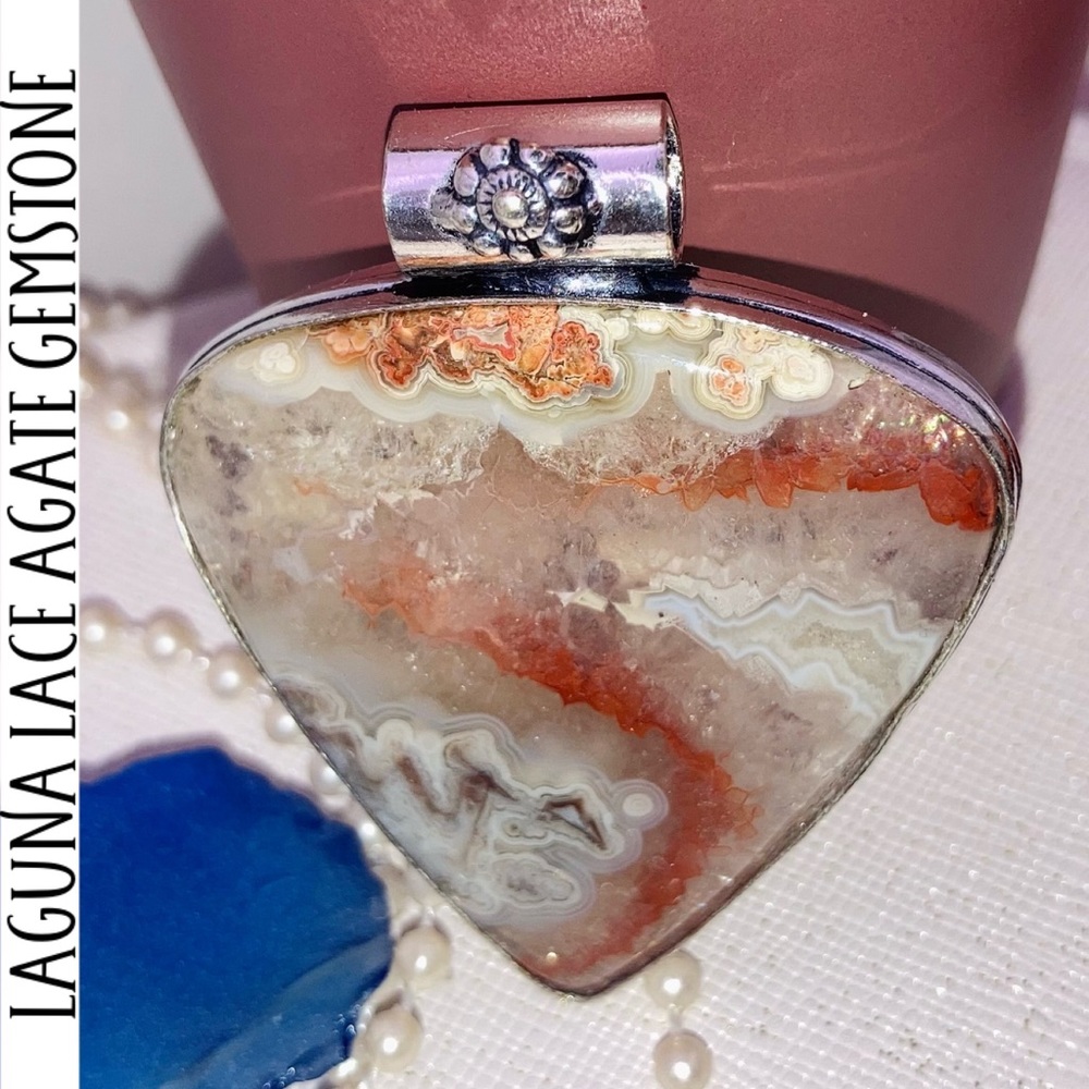 Laguna Lace Agate Gemstone Handmade Slider Pendant